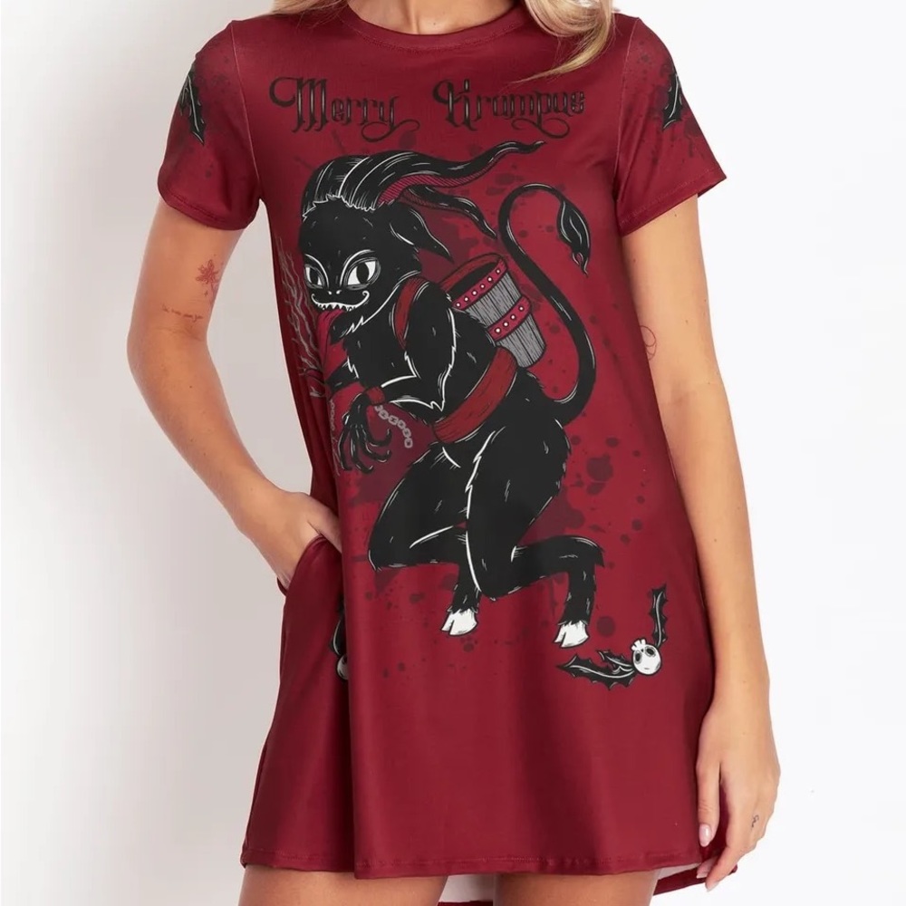 Blackmilk “MERRY KRAMPUS SWING TEE DRESS Size Small S NWT Xmas Christmas